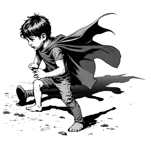 A Child With A Cape And A Shadow On The Ground With A Man