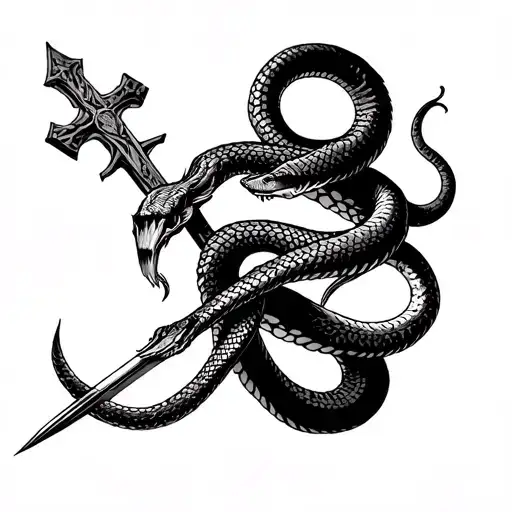 Satanic Snake Around Bicep Being Impaled By A Cross