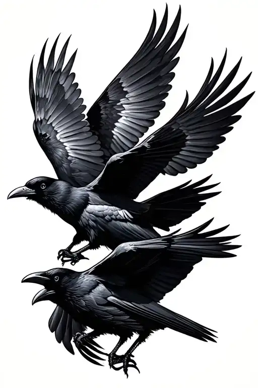 Three Ravens Flying Away
