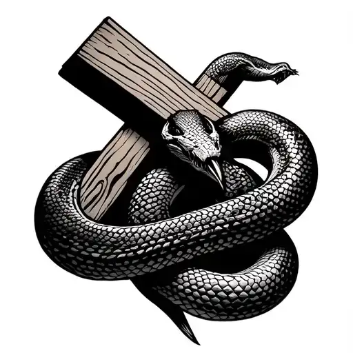 Snake Around Bicep Being Impaled By A Wooden Cross