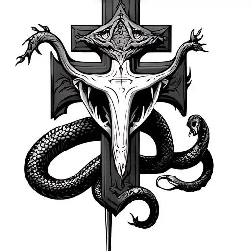 Snake Head Being Impaled By A Christian Cross
