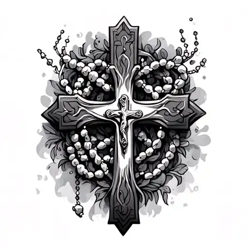 Cross With Rosary Intertwined