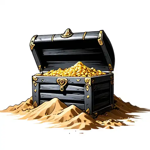 Treasure Chest Partly Buried Under Sand