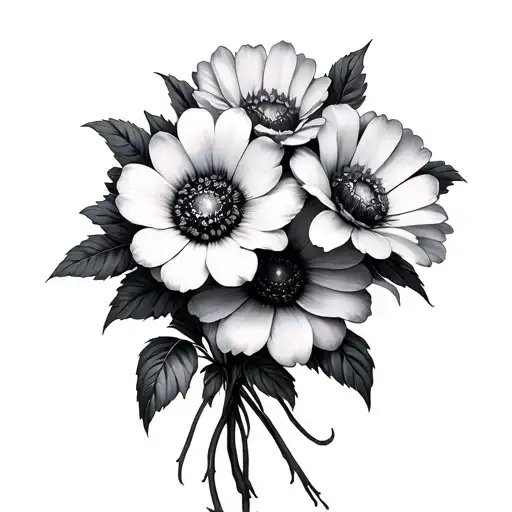 A Black And Grey Flower Bouquet With Hidden Letter Ts Incorporated Into The Petals