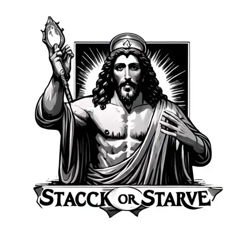 Jesus Coming Out A Genie With The Words Stack Or Starve