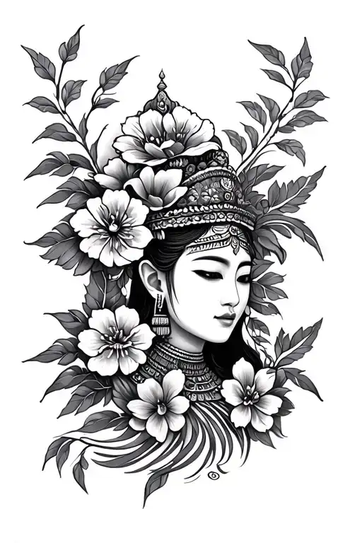 Lao Themed With Flowers