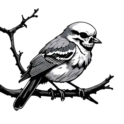 Skeleton Mocking Bird Sitting On Branch