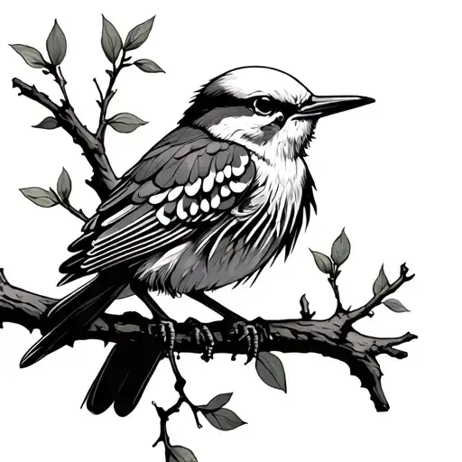 Skeleton Body Mocking Bird Sitting On Branch
