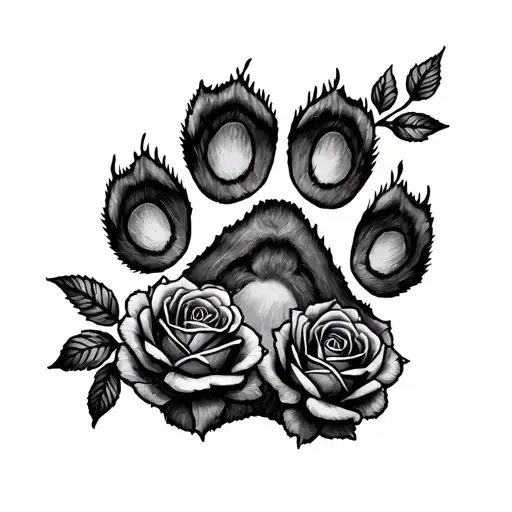 Dog Pawprint And Roses Growing