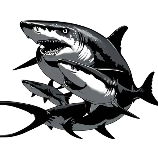 School Of Hammerhead Shark Silhouette Swimming Gracefully