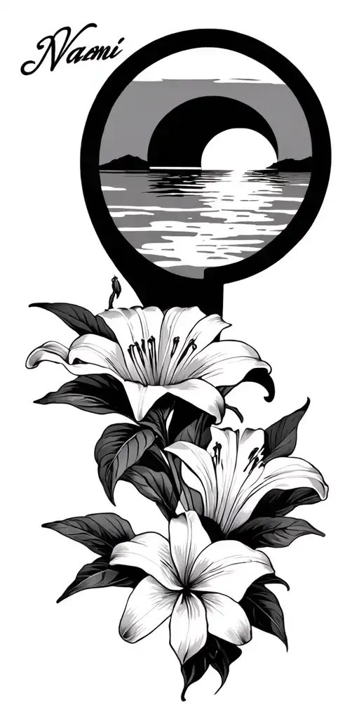 Lilys Around The Name Naomi With Sun Setting