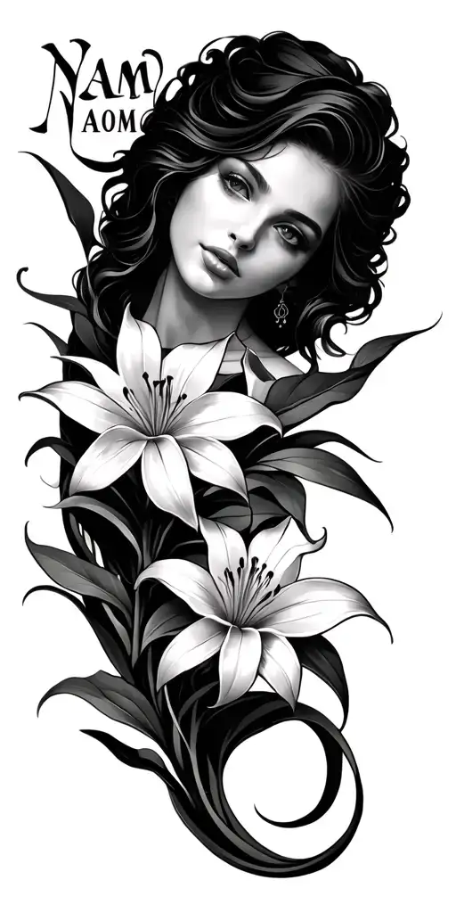 Lilys Around The Name Naomi With Sun Setting