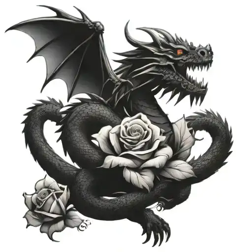 Dark Dragon With Roses