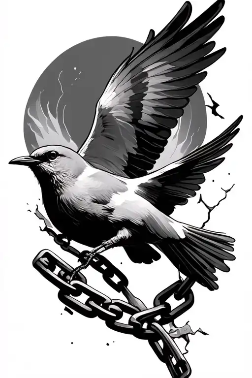 Broken Chain And Bird Flying Away