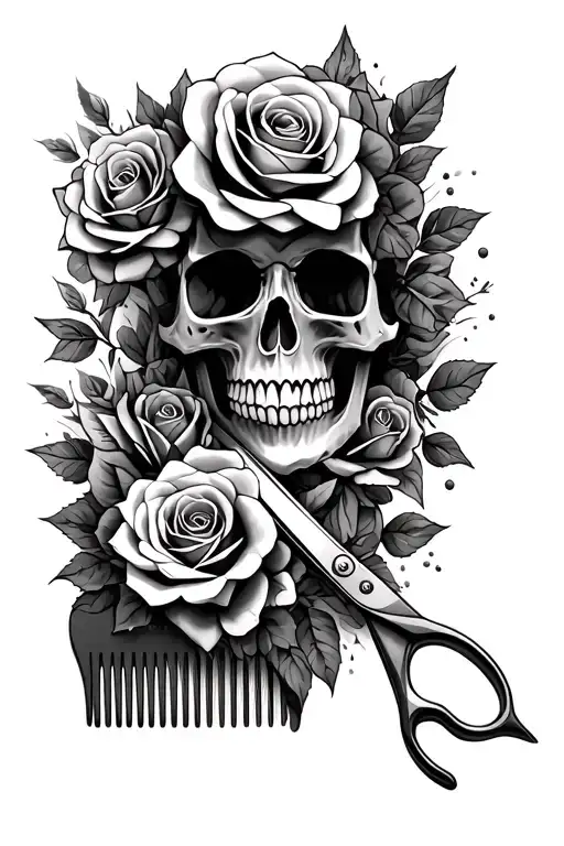 Skull Roses Scissors And A Comb