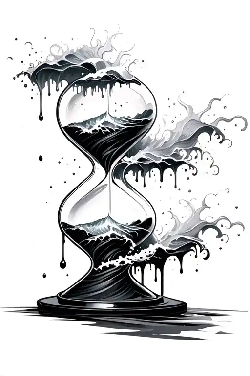 Hourglass With Waves Crashing Dripping Into Base