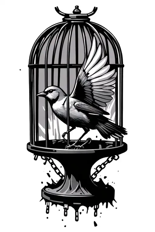 Bird Flying Out Of Cage With Broken Chain