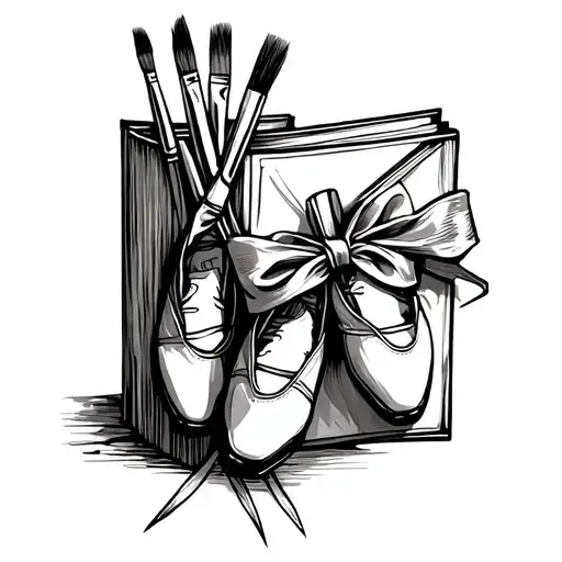 A Sketch Of A Book With Paintbrushes And Ballet Shoes Intertwined In The Design