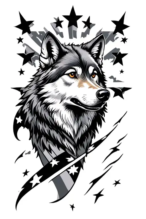 Wolf Patriotic Tattoo Design