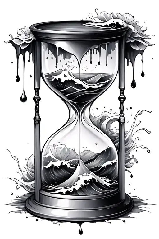 Elegant Hourglass With Waves Crashing Dripping Into Base