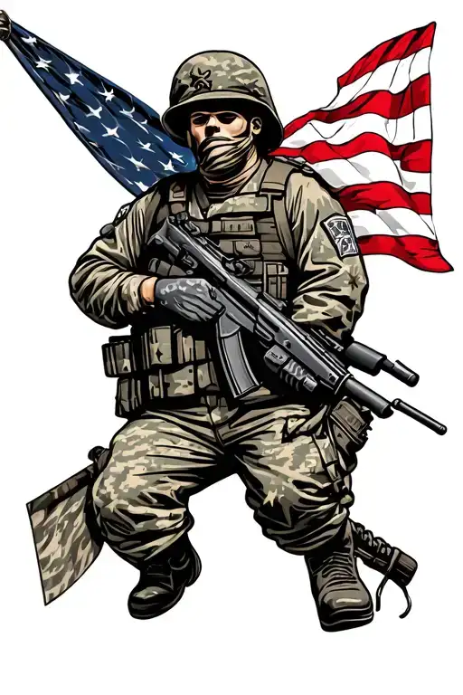 Army Patriotic Tattoo Design Incorporating Elements