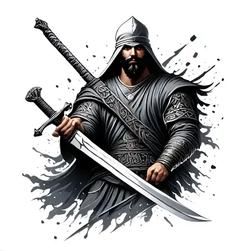 Arabic Calligraphy Shia Soldier With Sword