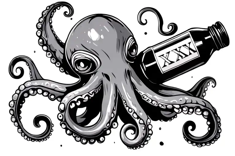 Octopus Holding A Bottle With The Inscription Xxx