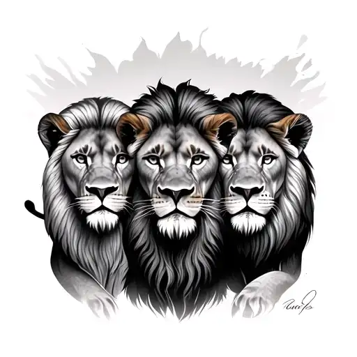 Father And Two Sons Lions