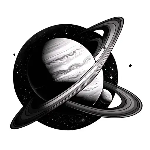 Jupiter And Saturn With Cosmic Background Black And White