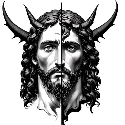 Jesus And Devil Half Face