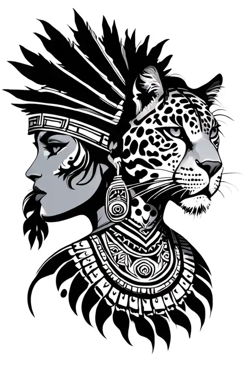 Jaguar And Aztec Warrior Woman