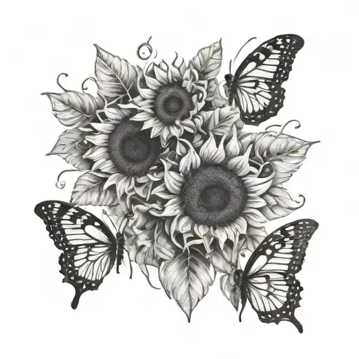 Sunflowers And Butterflies