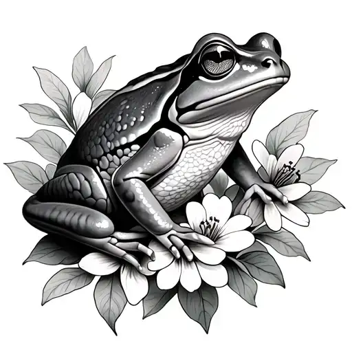Frog With Birth Flowers Blooming