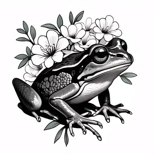 Frog With Birth Flowers Blooming Flowers Bouquet