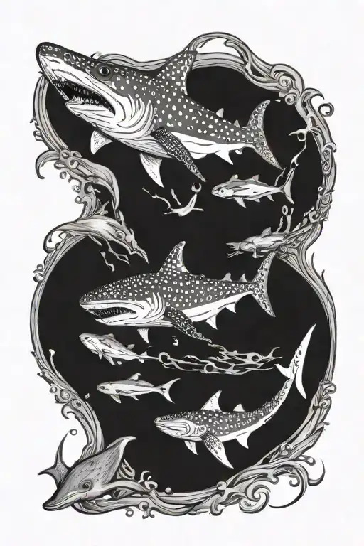 Whale Shark And Dolphin Swimming Alongside