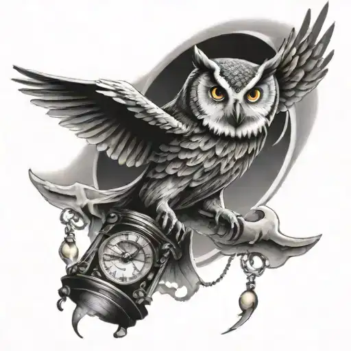 Owl Flying Holding Broken Hourglass