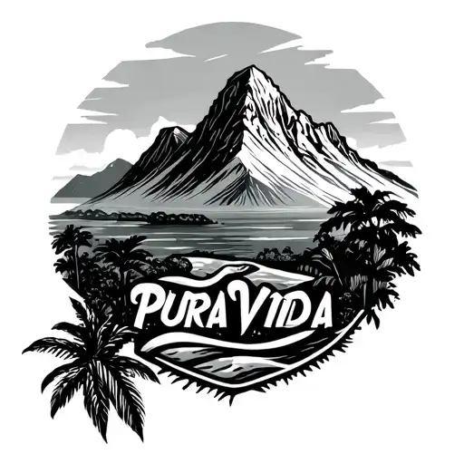 An Outline Of A Costa Rican Mountain Range With Pura Vida Below