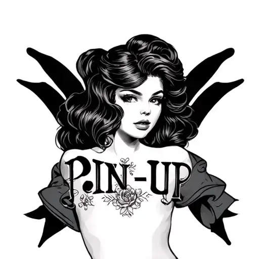 Draw A Tattoo With The Inscription Pin-up On The Whole Back Of The Girl