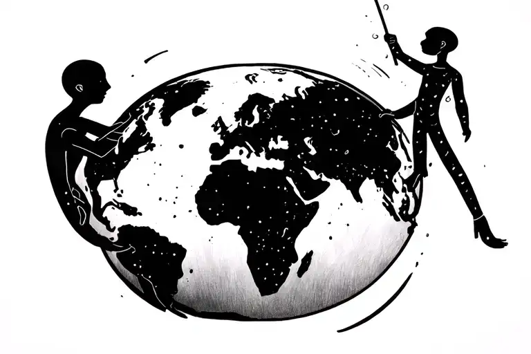 A Stick Figure Handing Another Stick Figure The World