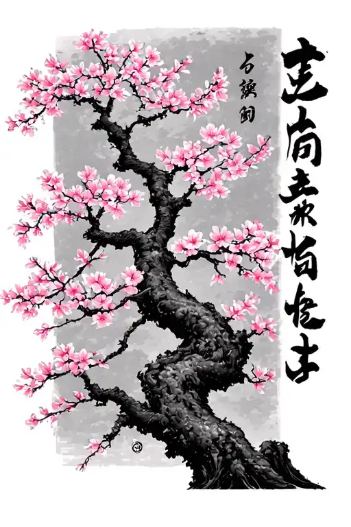 Cherry Blossom Tree With Each Branch Saying Japanese Name