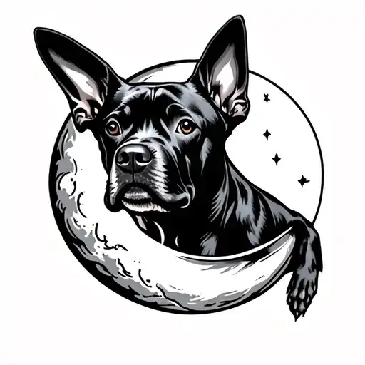 Big Black Dog With Big Ears On A Half Moon Rising