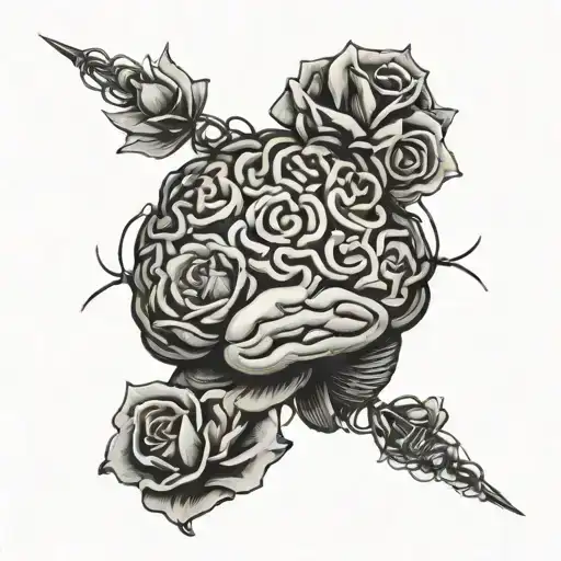 Brain Made Of Flowers Wrapped In Barbed Wire