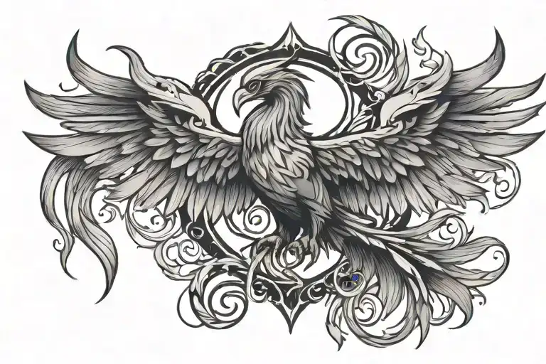 Phoenix Soaring With Broken Heart Shaped Lock