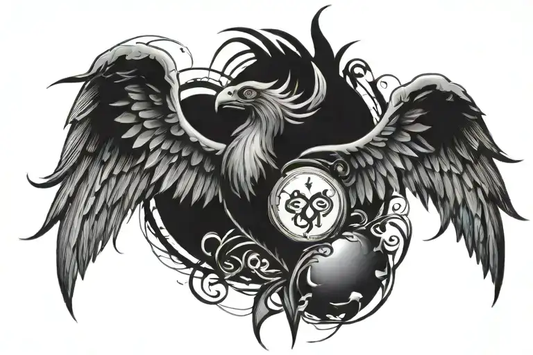 Phoenix Soaring With Broken Heart Shaped Lock Shaped Heart Wrapped Around The Wrist