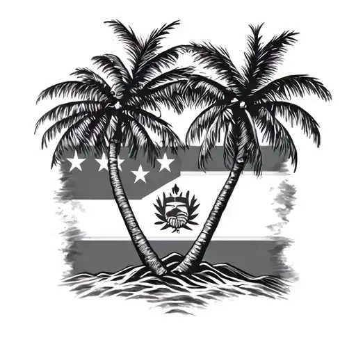 Palm Trees Puerto Rico Flag El Salvador Flag Intertwined