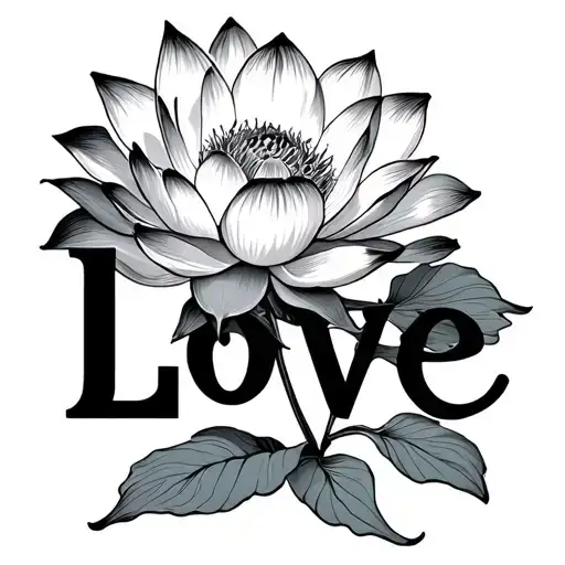 The Word Love With Flower Blooming Lotus Flower