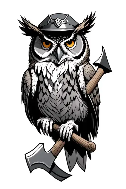 Owl Holding Firemans Axe And Haligan
