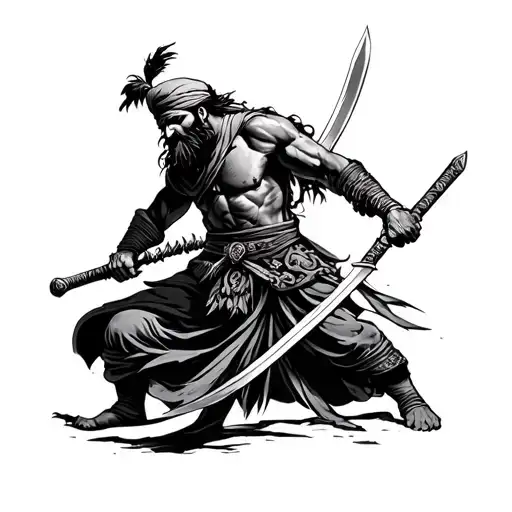 Sikh Warrior Fighting With Sword