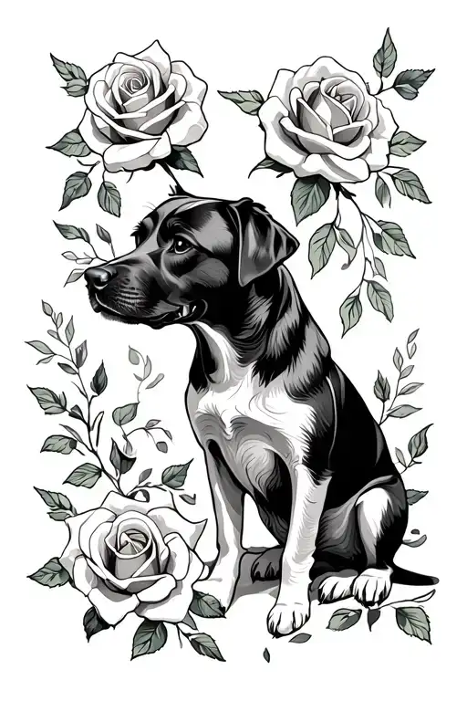 Dog And Roses