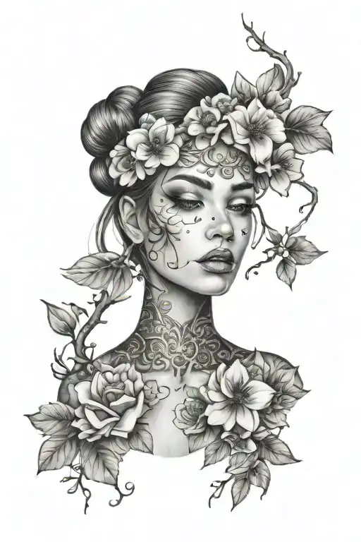 Blossoms Wrapped With Person With A Mirror For Face And Shading